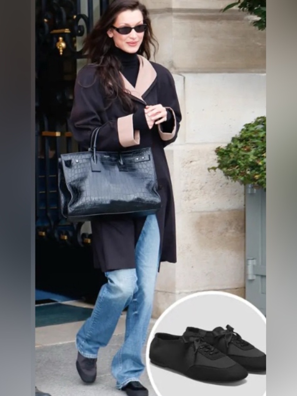 Vivaia Cristina Sneakerina Black Satin Ballet Sneaker Size 9 As seen Bella Hadid - Picture 2 of 13